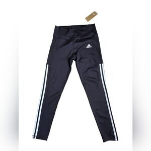 Adidas Aero Ready Striped Leggings In Carbon & White NWT Size M